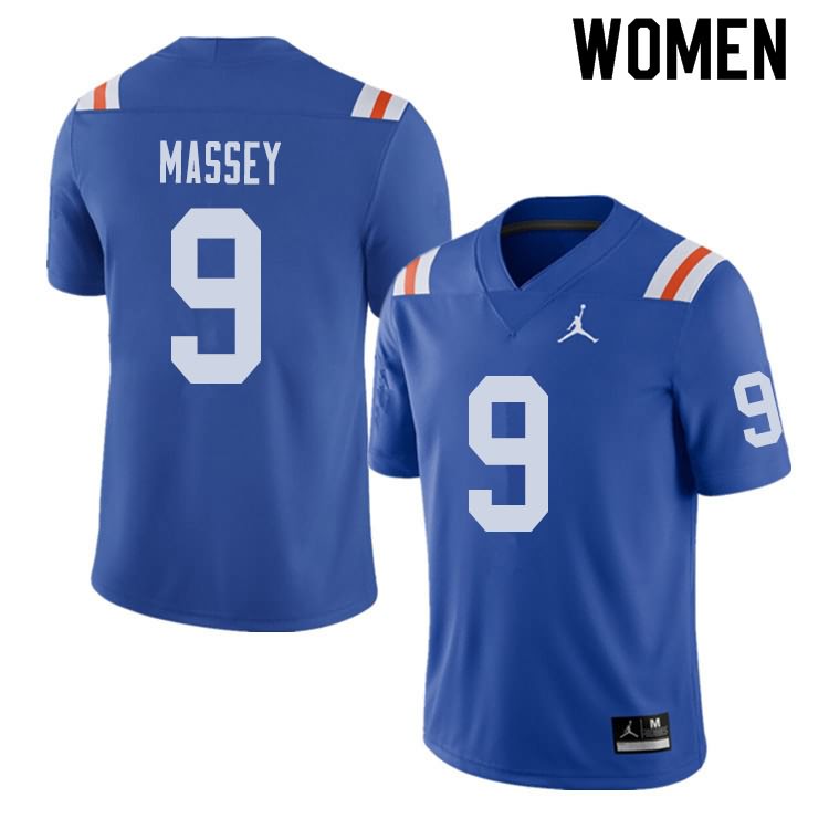 NCAA Florida Gators Dre Massey Women's #9 Jordan Brand Alternate Royal Throwback Stitched Authentic College Football Jersey DLA5564FG